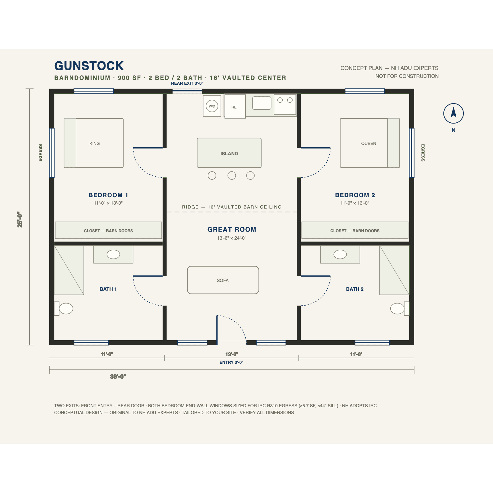 Gunstock concept floor plan — 900 sf