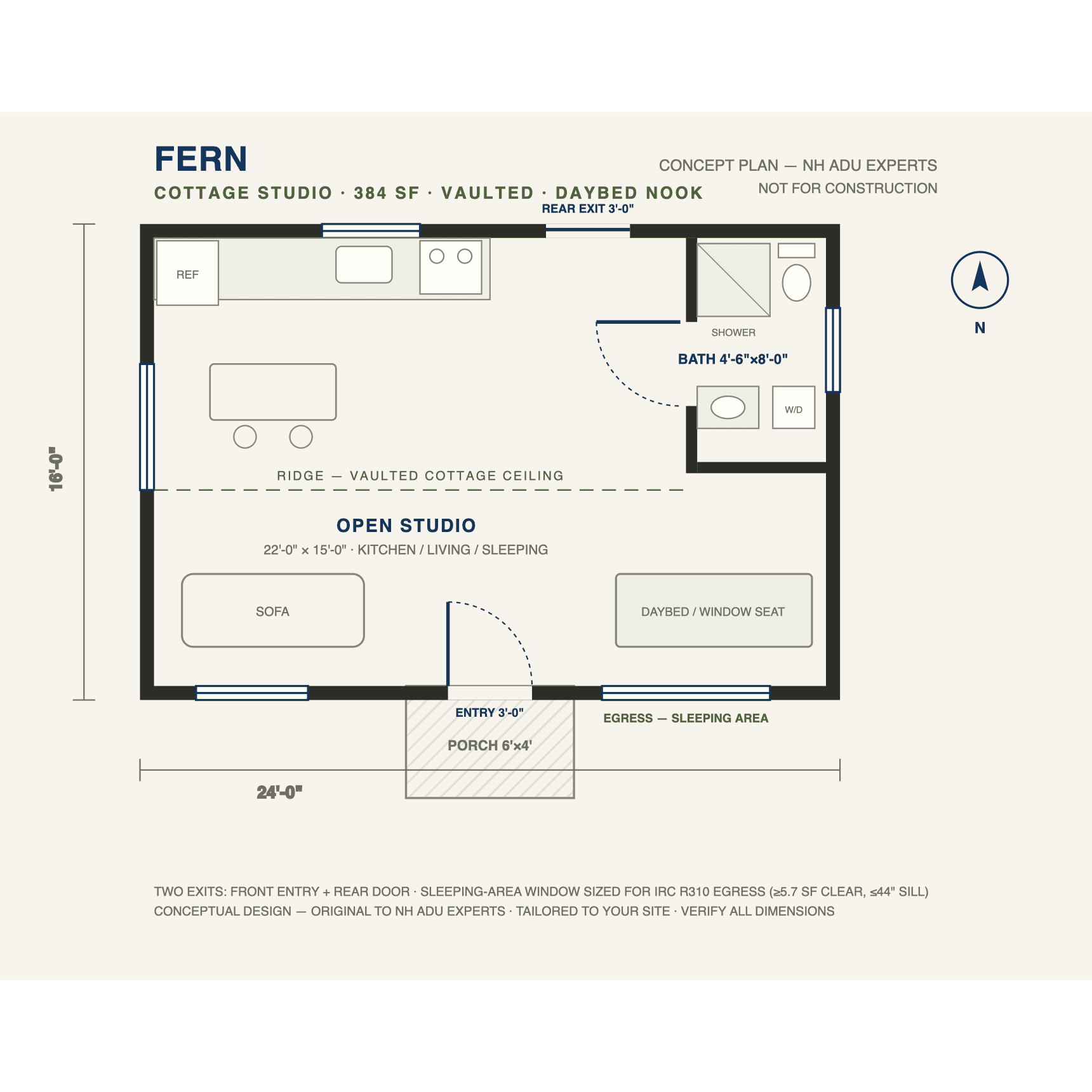 Fern concept floor plan — 384 sf