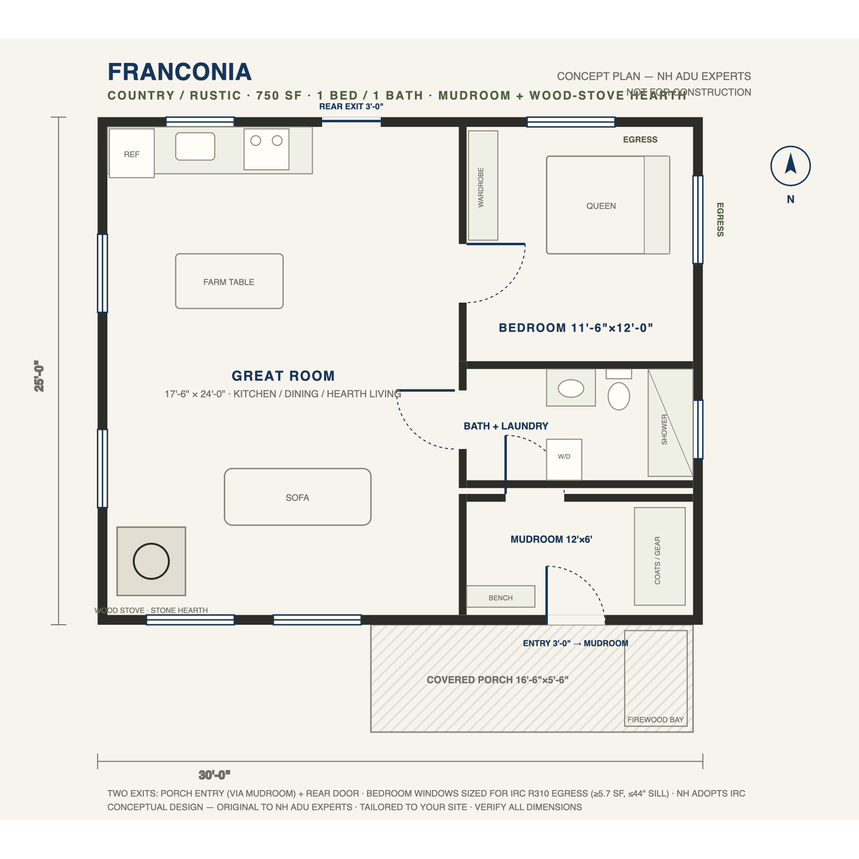 Franconia concept floor plan — 750 sf