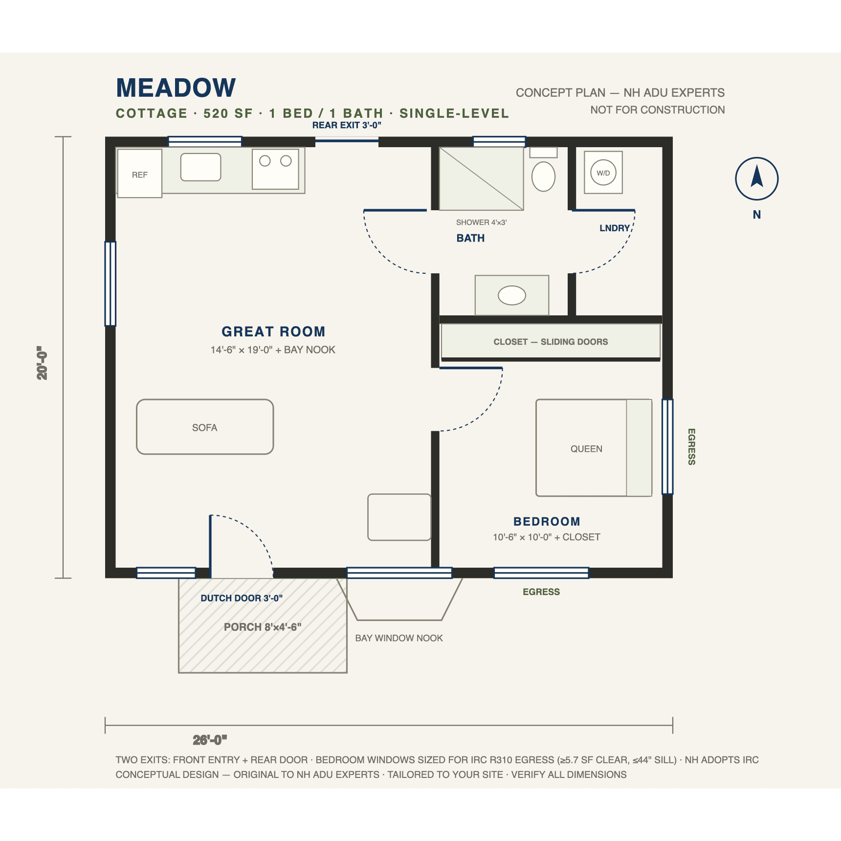 Meadow concept floor plan — 520 sf