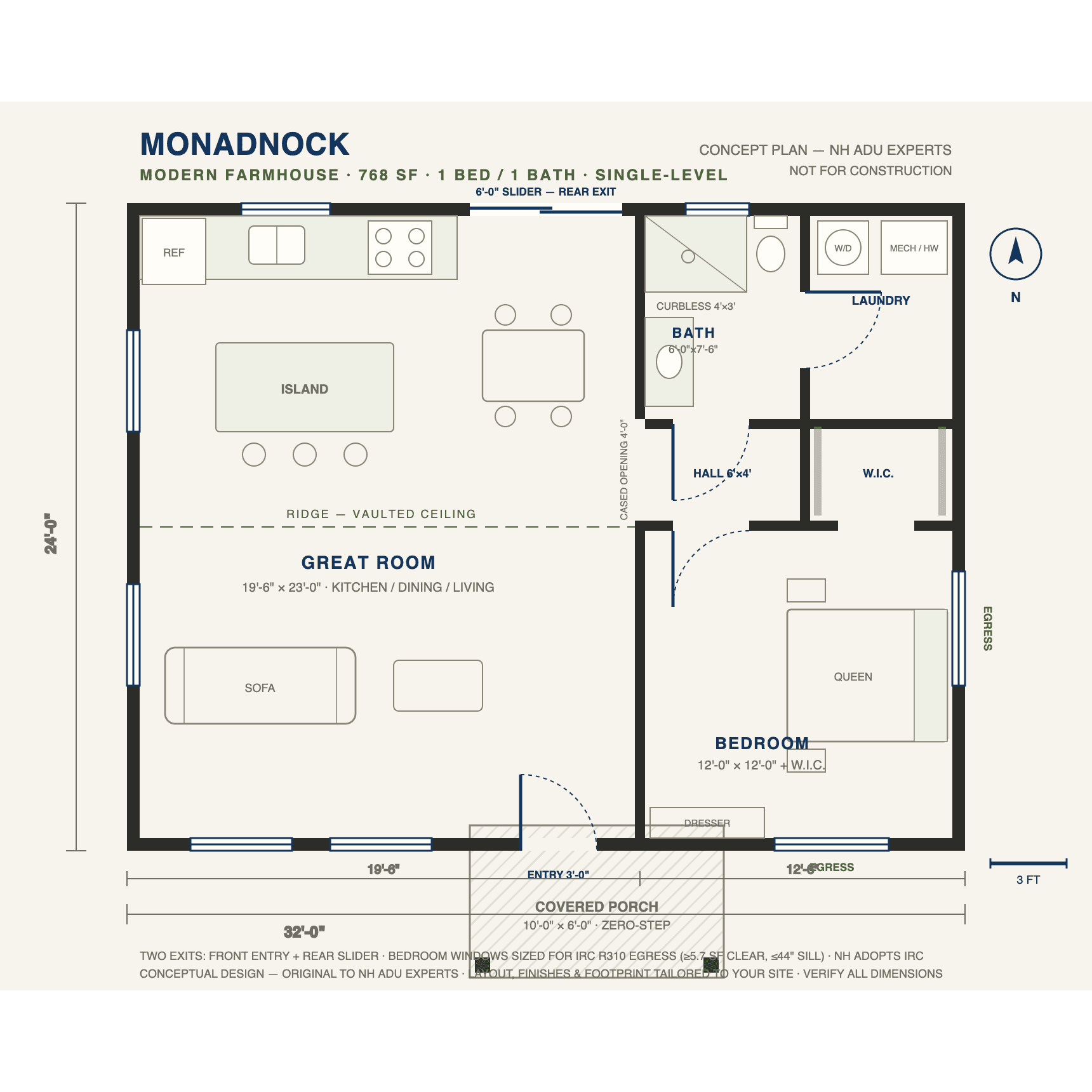 Monadnock concept floor plan — 768 sf