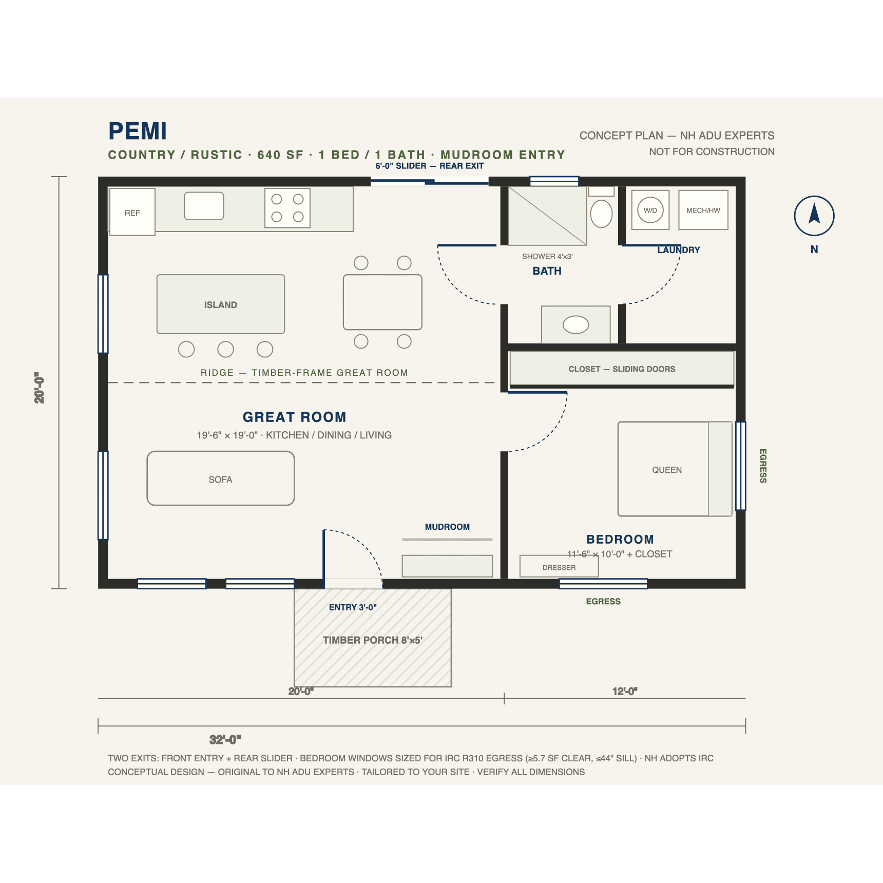 Pemi concept floor plan — 640 sf