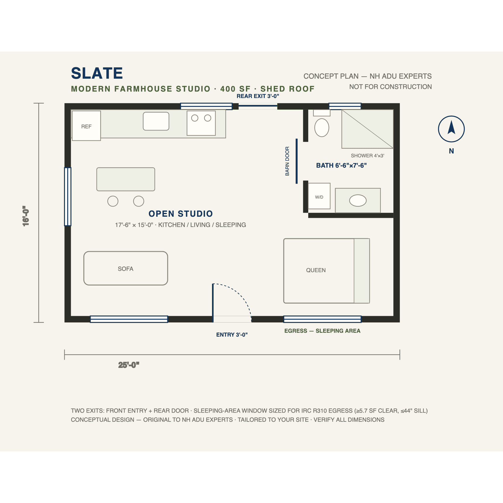 Slate concept floor plan — 400 sf