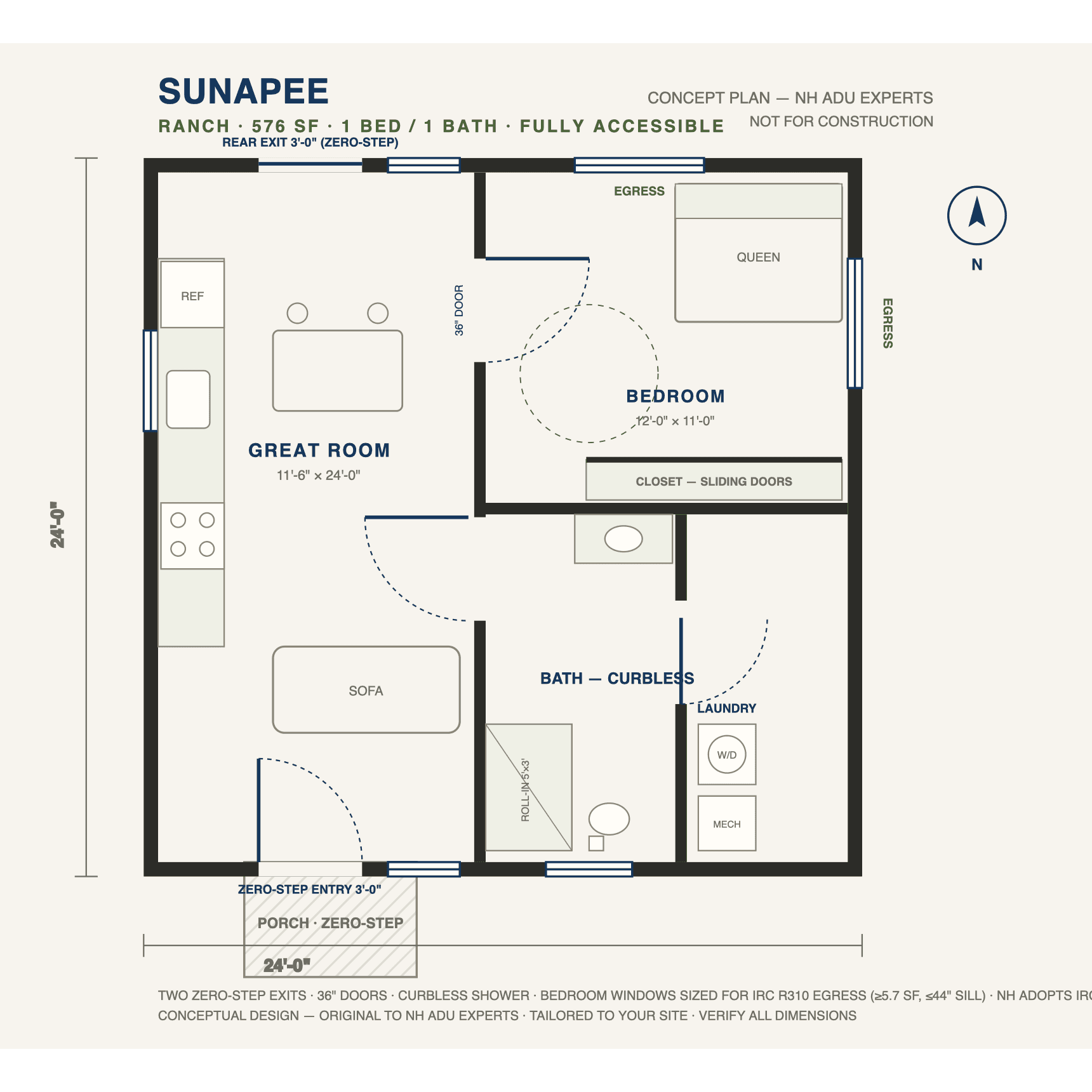 Sunapee concept floor plan — 576 sf
