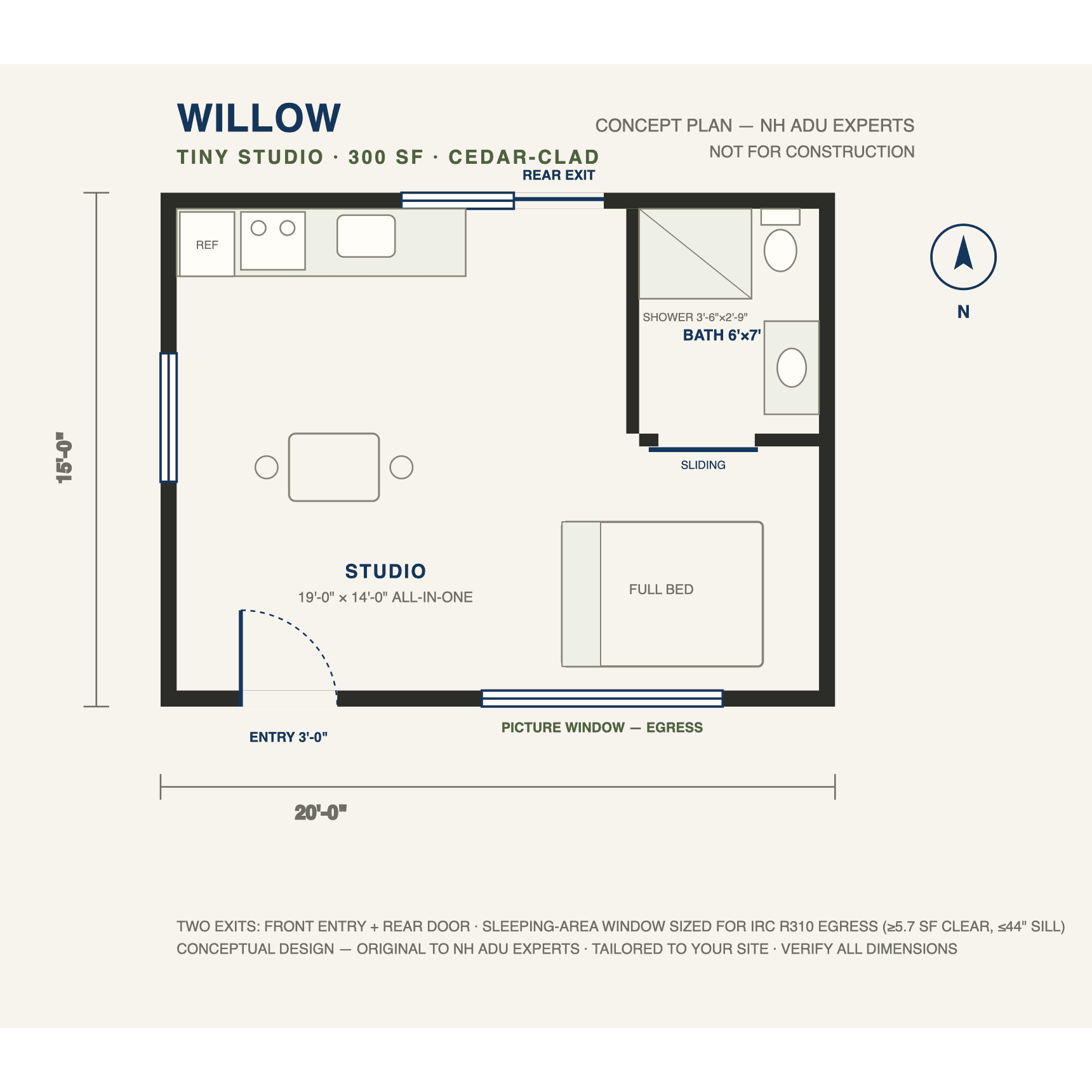 Willow concept floor plan — 300 sf